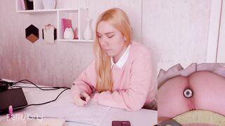 Helping my stepsister with homework but she's too distracted with vibro plug in her ass!