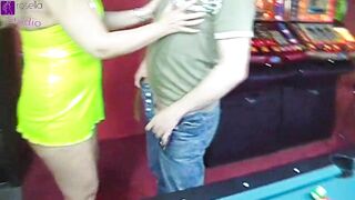 Fucked by 2 guests in the billiard cafe and filled with sperm!