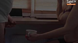 Cumshot in coffee in the morning sexy MILF